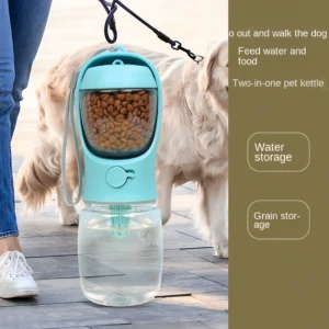 Portable Pet Water Bottle with Food Container – Travel Feeder for Dogs & Cats